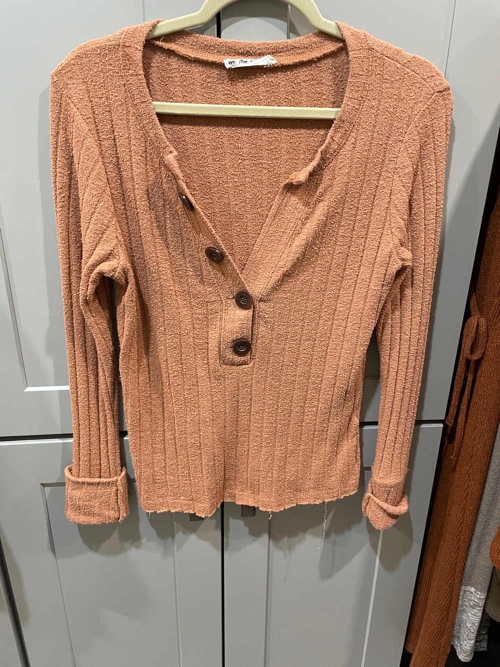 We The Free Ribbed Henley Top - Rust Brown